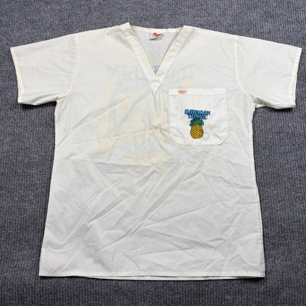 Vintage Hawaiian Tropic Shirt Mens M Pineapple Graphic V-Neck Shirt White USA